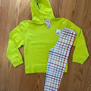 Kids Neon Lime Hoodie & Grid Print Leggings Matching Set